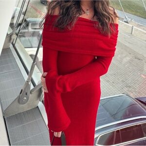 Elegant Red Off-Shoulder Sweater